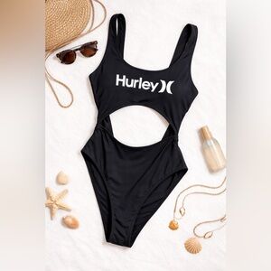 Hurley | One Piece Swimsuit | NWT |  Medium | Black Logo Cutout Back